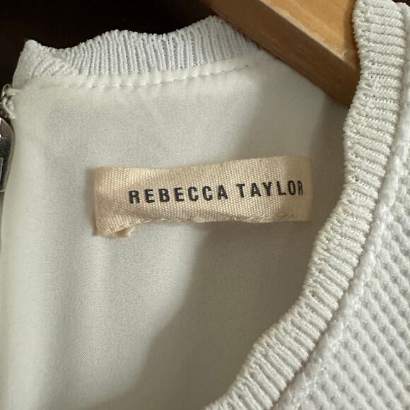 REBECCA TAYLOR | White Textured Fit & Flare dress with Scallop Detail | Size 4 - Picture 5 of 7